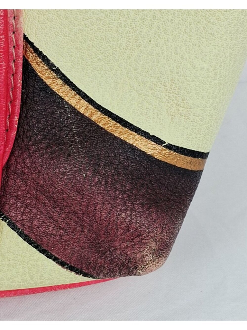 Retro 60s 70s Red Cream Floral Genuine Soft Leather Shoulder Bag Double Handle - Picture 14 of 16